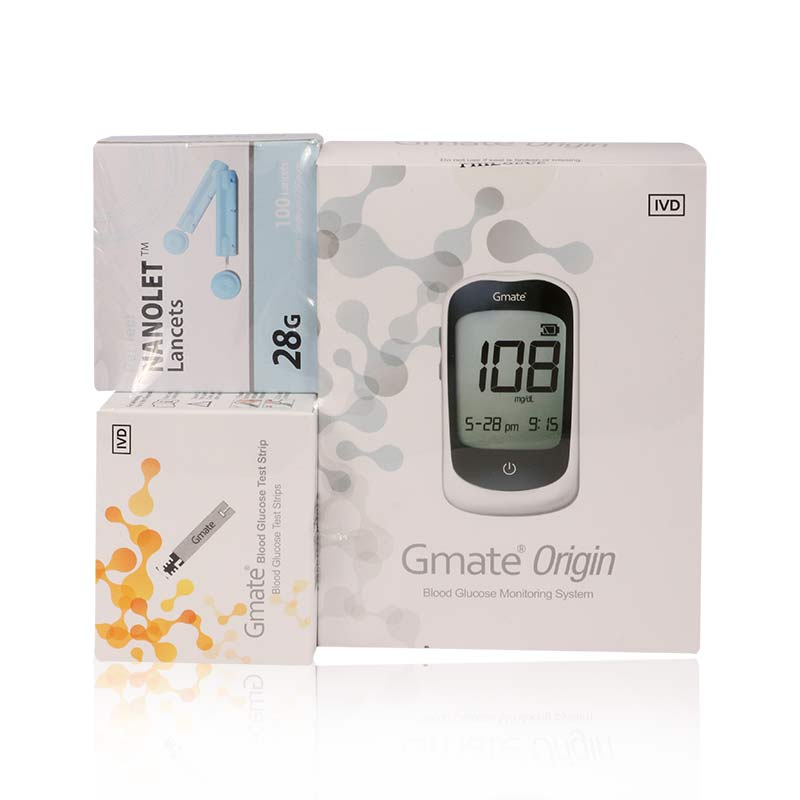 Gmate Origin Blood Glucose Monitor 1'S & 100test Strips And 100 Lancets