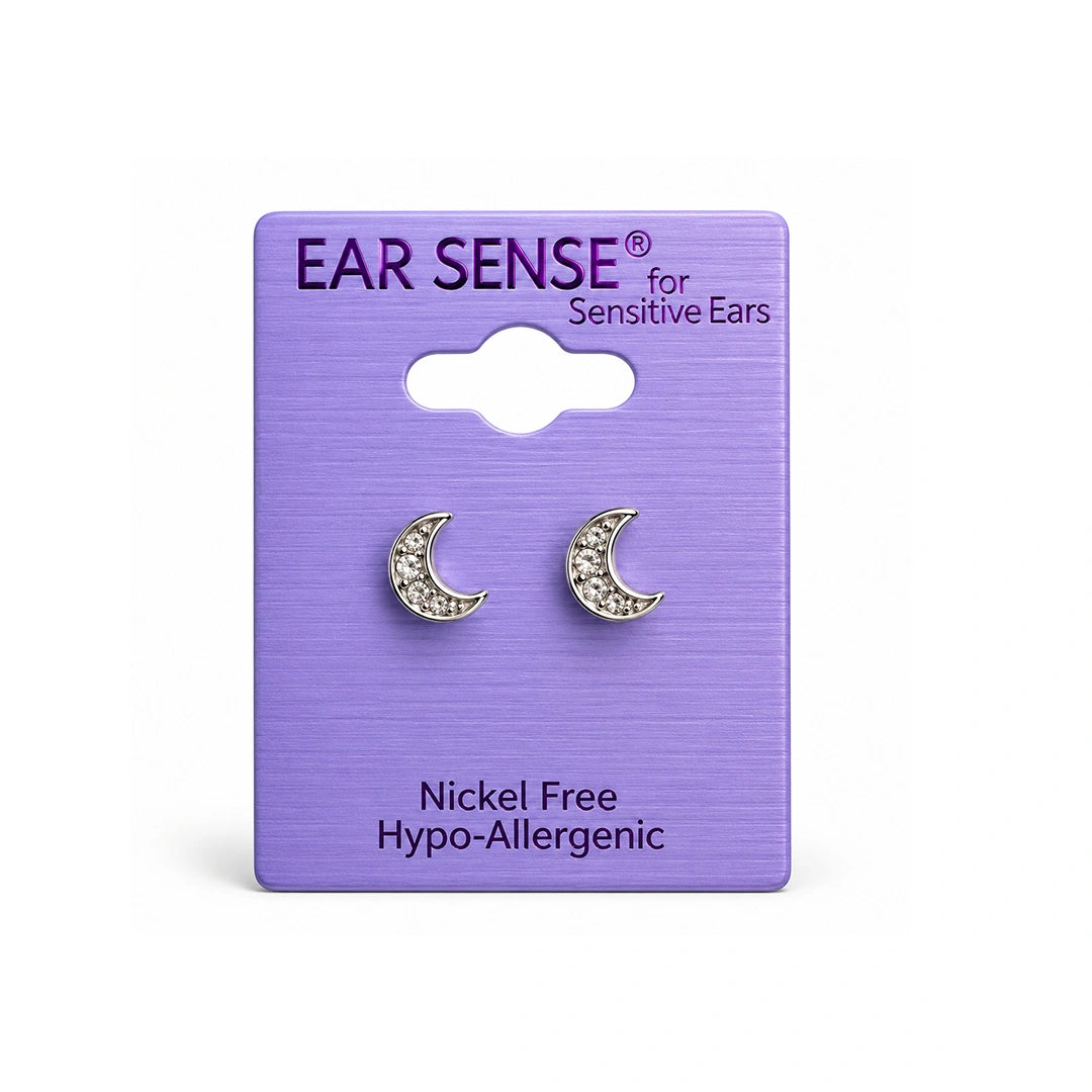 Ear Sense K3 Silver Encrusted Moon Studs