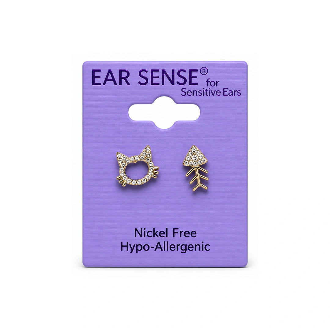 Ear Sense K32 Gold Cat And Fish Bone Studs