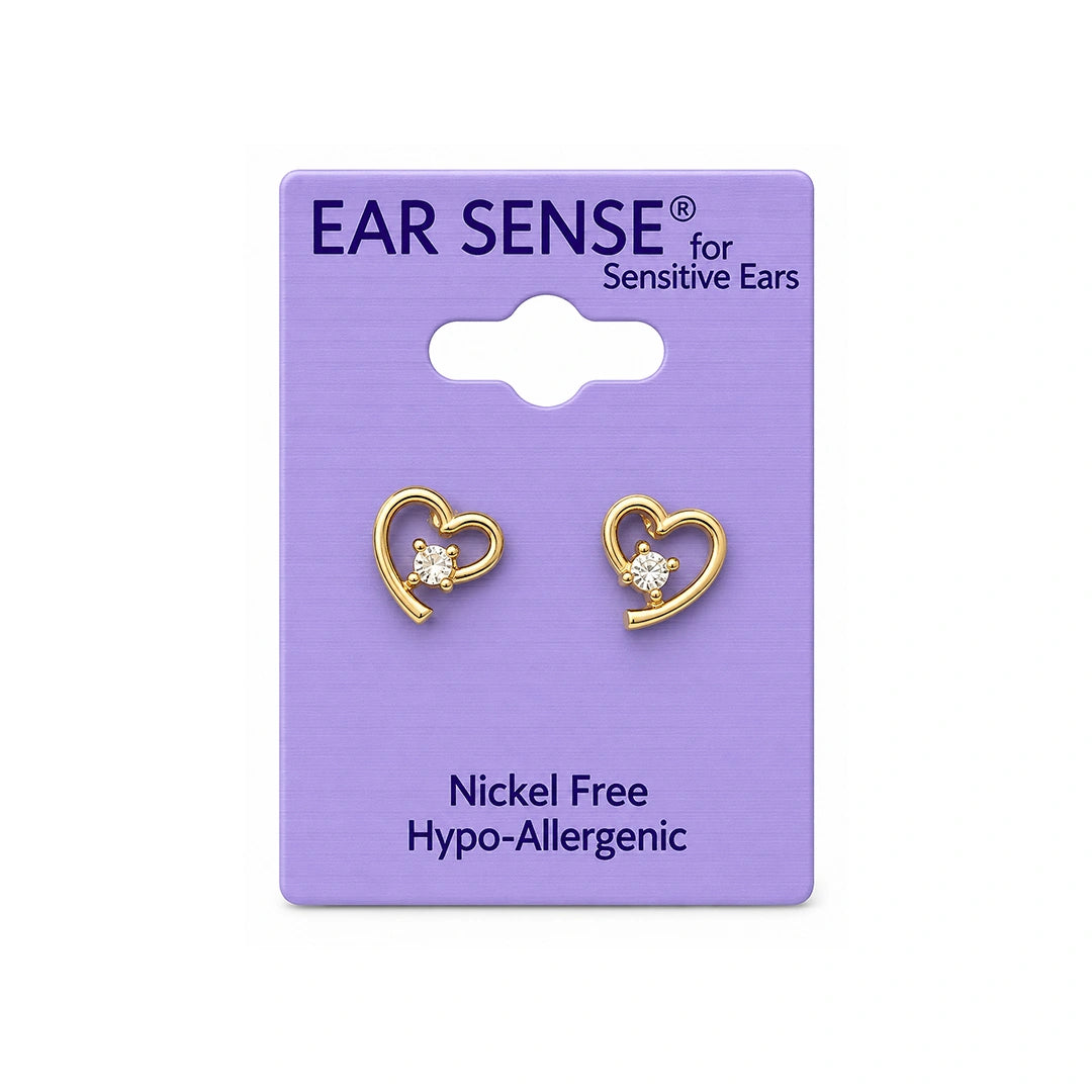 Ear Sense K34 Gold Heart With Clear Crystal Insert
