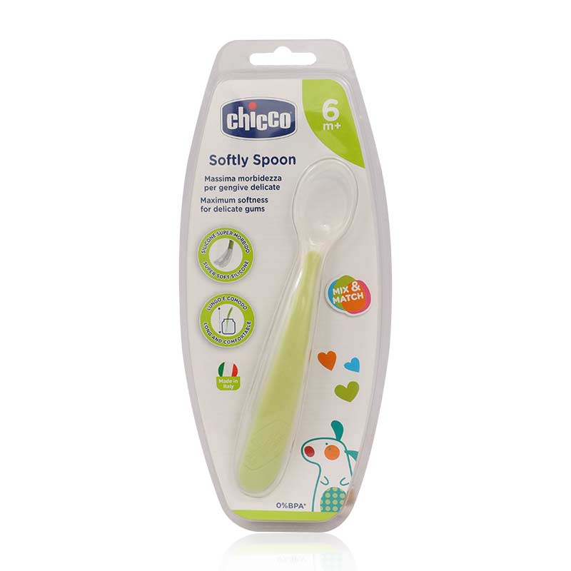 Chicco Soft Silic Spoon Green 6M Plus