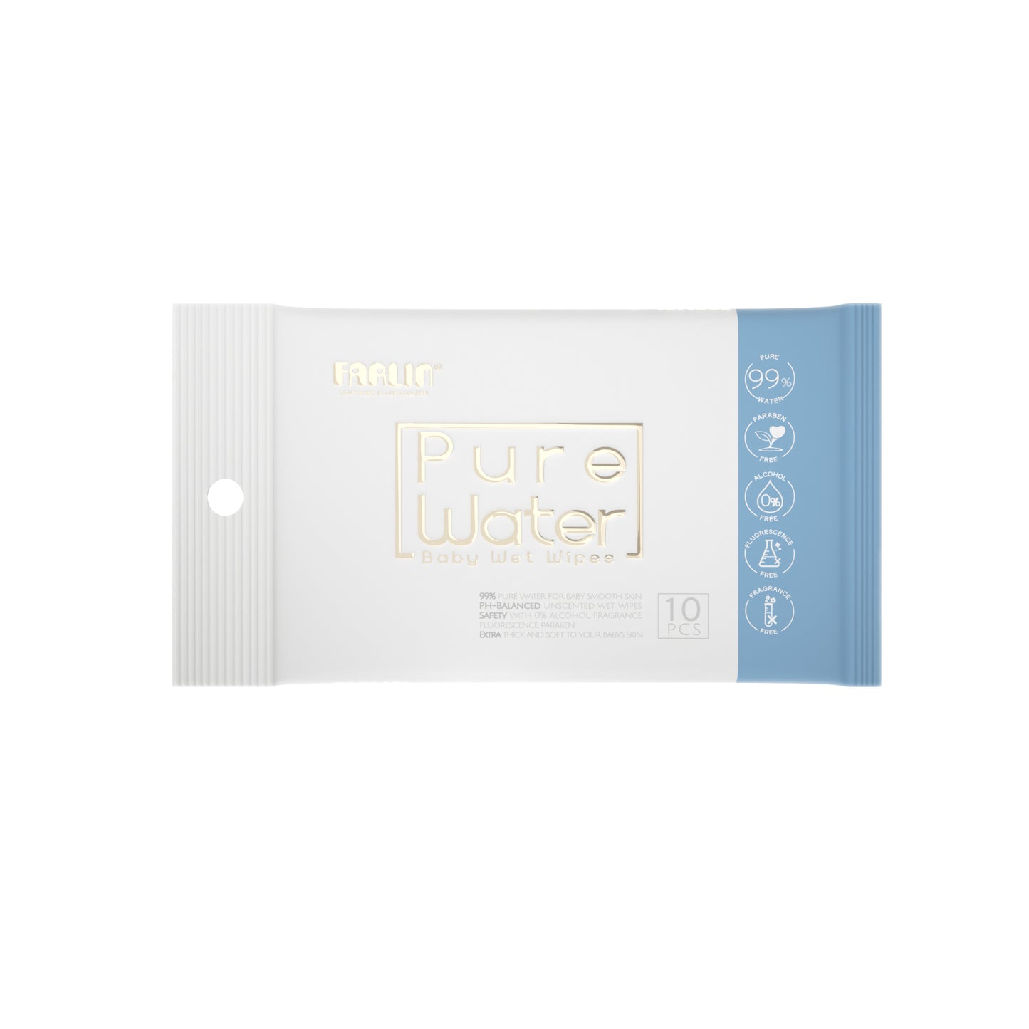 مناديل مبللة FARLIN PURE WATER باللون الأزرق، 10 قطع CE-20801-1B