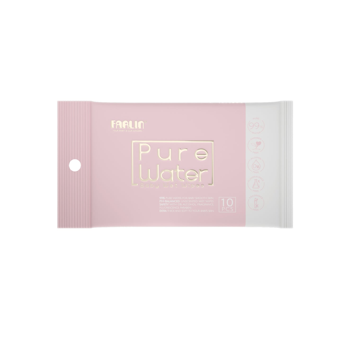 مناديل مبللة FARLIN PURE WATER باللون الوردي، 10 قطع CE-20801-1B