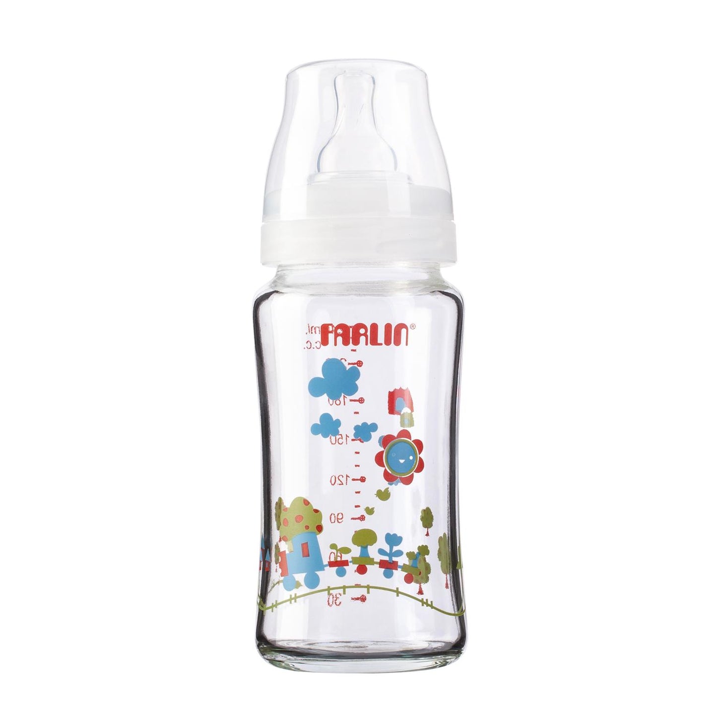 Farlin Wide Neck Glass Bottle 240ml Flora Blue Ab-32006(B)