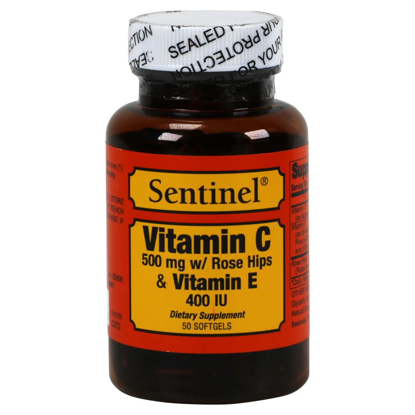 Sentinel Vitamin C 500mg Rose Hips Vitamin E 400 Iu Soft Gel 50'S