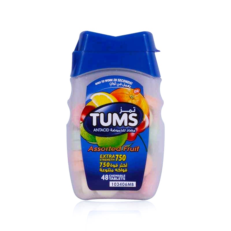 TUMS ANTACID ASSORTED FRUIT CHEWABLE TABLETS 48'S