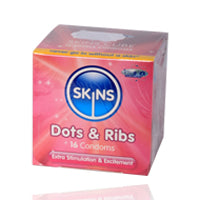Skins Cube Dots & Ribs Lubricated Condoms 16'S