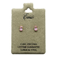 EARRS RECTANGLE PINK CUBIC ZIRCONIA