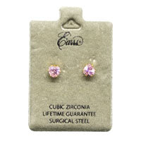 EARRS EB468 HEART SHAPED PINK CUBIC ZIRCONIA