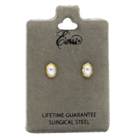 EARRS OVAL PEARL WHITE AND GOLD TRIM