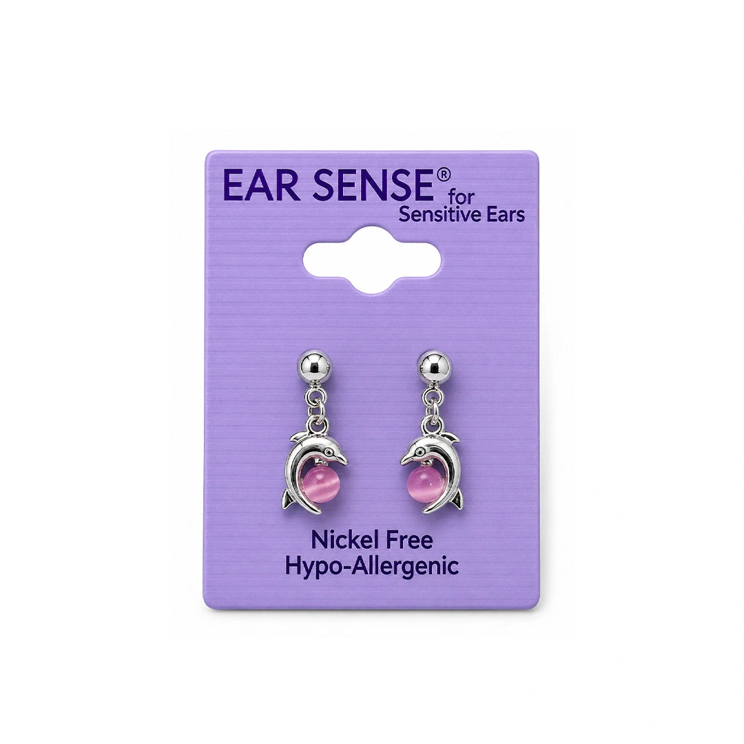 Ear Sense K18 Dolphin W/Lt. Rose Cateye Drop Studs