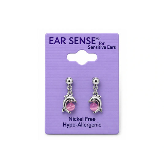 Ear Sense K18 Dolphin W/Lt. Rose Cateye Drop Studs