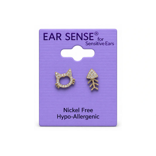 Ear Sense K32 Gold Cat And Fish Bone Studs