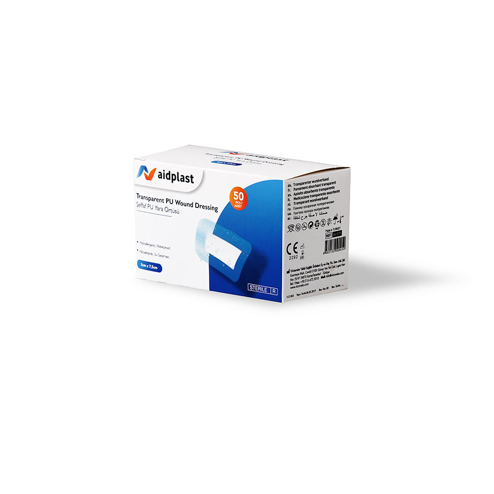 Aidplast Sterile Transparent Wound Dressing Plaster 5cmx7.5cm 50'S V6107p
