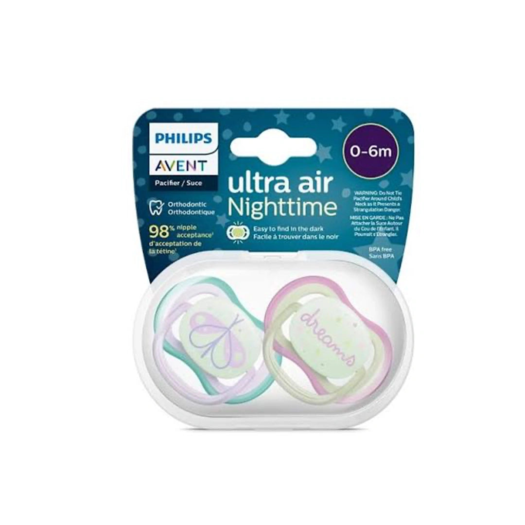 Avent Ultra Air Nighttime Soother 0-6 Month Girl 2'S -Scf376/19