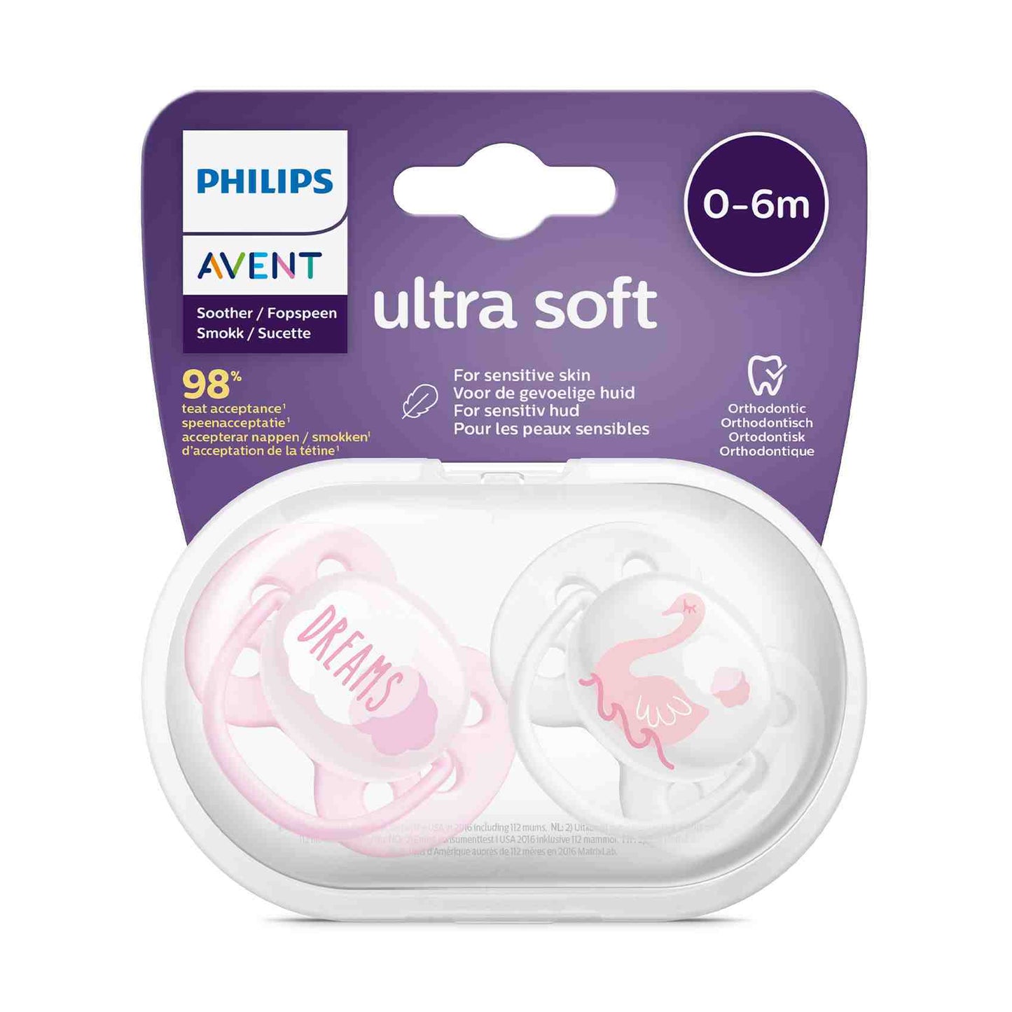 Avent Ultra Soft 0-6m Girl Soother 2'S