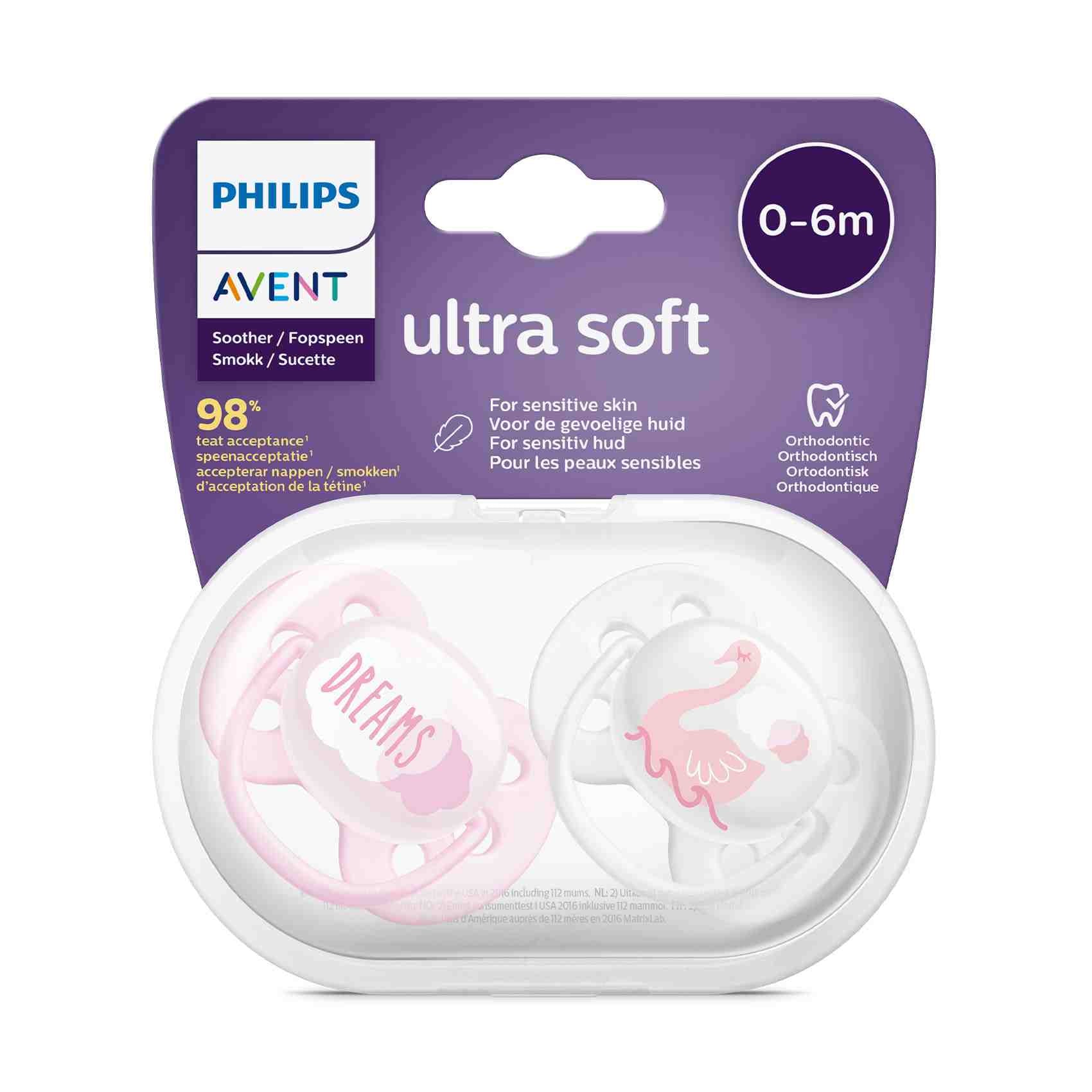 Avent Ultra Soft 0-6m Girl Soother 2'S