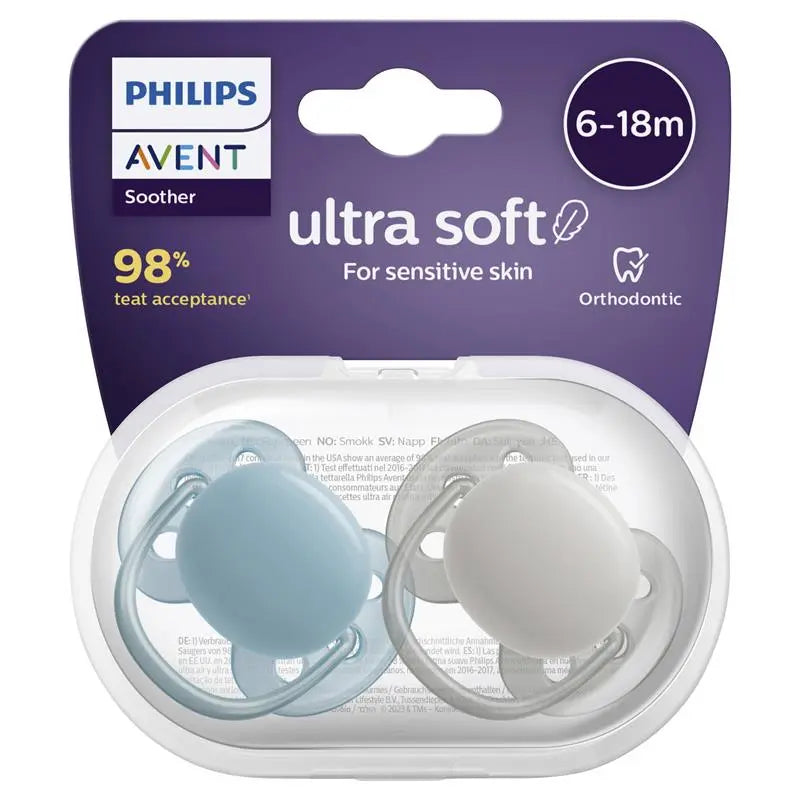 Avent Ultra Soft Soother 6-18 Month Boy 2'S -Scf091/15