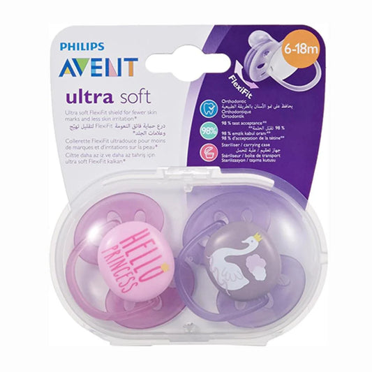 Avent Ultra Soft Soother 6-18 Month Girl 2'S -Scf091/18