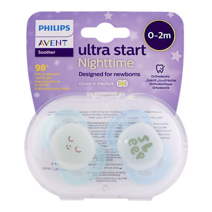 AVENT ULTRA START NIGHTTIME SOOTHER 0-2 MONTH BOY 2'S -SCF075/08 #PA272