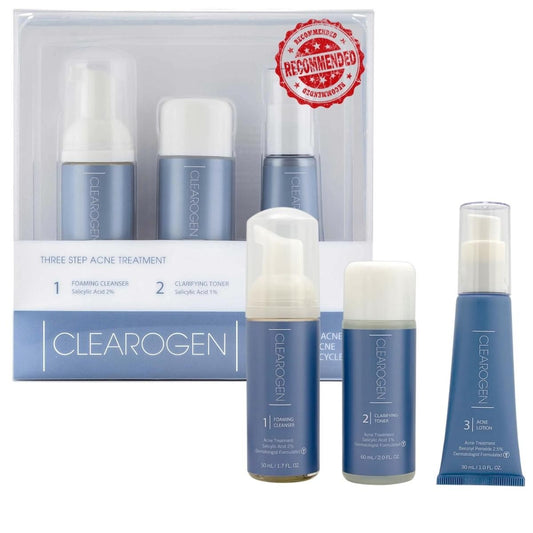 CLEAROGEN 3 STEP ACNE TREATMENT BENZOYL PEROXIDE ONE MONTH SET 3'S