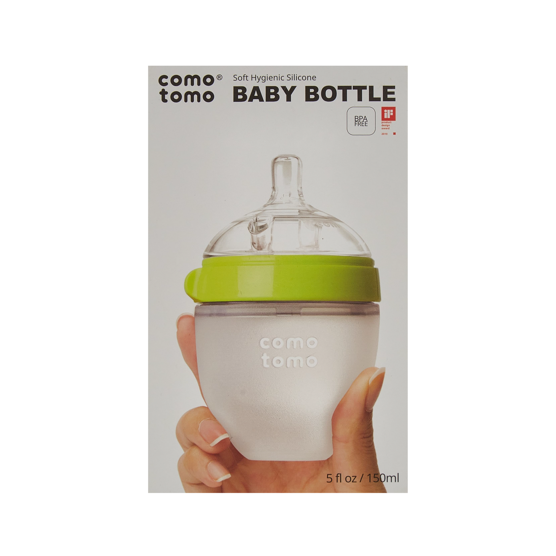 Como Tomo Soft Hygienic Silicone Baby Bottle-Green&White-150Ml