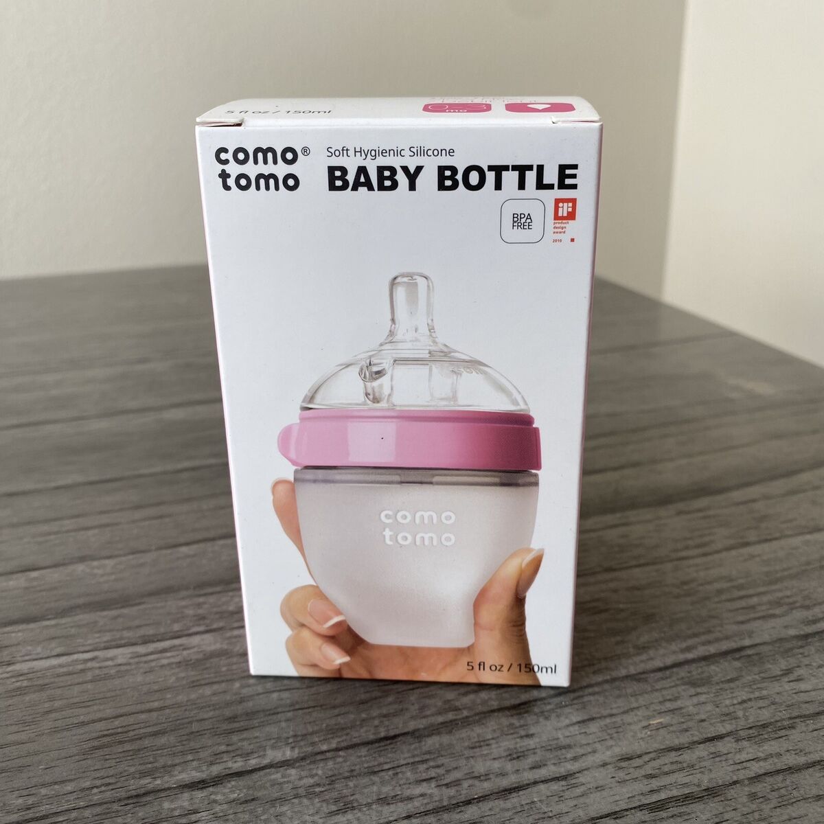 Como Tomo Soft Hygienic Silicone Baby Bottle-Pink&White-150Ml