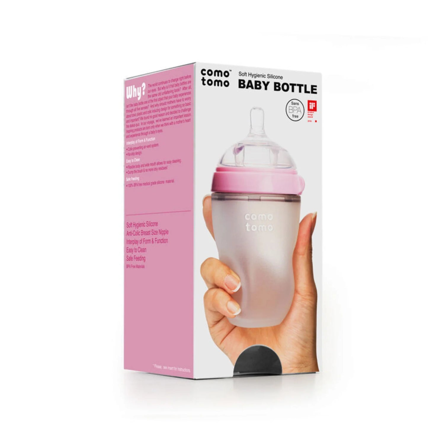 Como Tomo Soft Hygienic Silicone Baby Bottle-Pink&White-250Ml