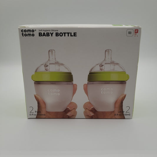 Como Tomo Soft Hygienic Silicone Baby Bottle(Double Pack)-Green&White-150Ml