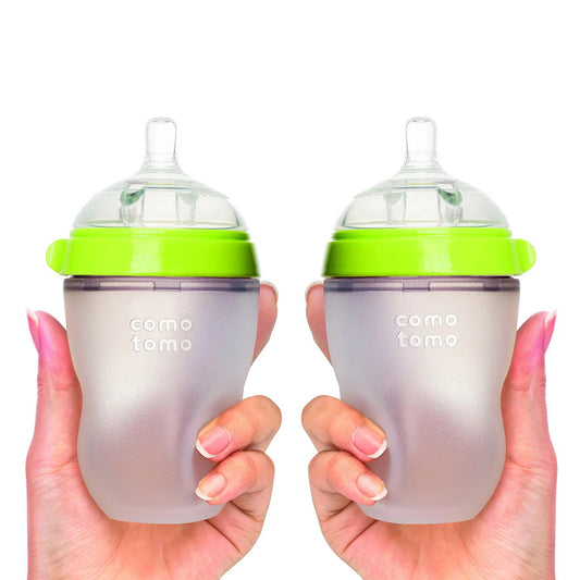 Como Tomo Soft Hygienic Silicone Baby Bottle(Double Pack)-Green&White-250Ml