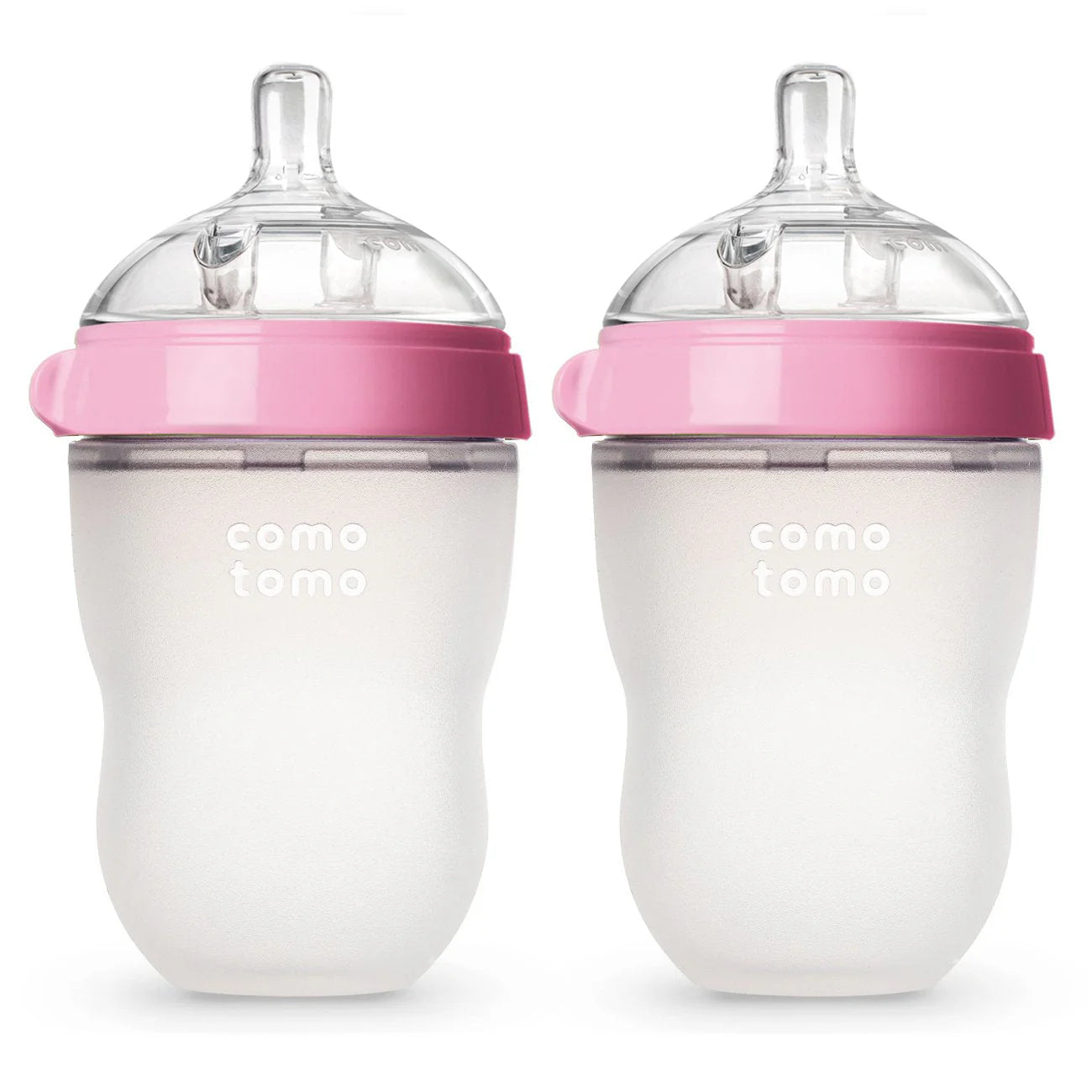 Como Tomo Soft Hygienic Silicone Baby Bottle(Double Pack)-Pink&White-250Ml
