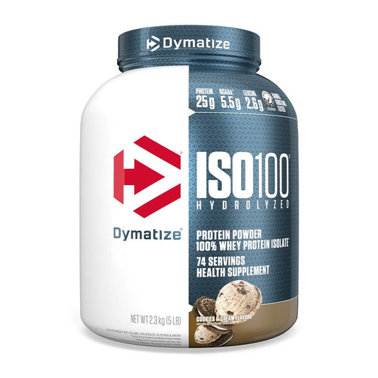 مسحوق بروتين مصل اللبن DYMATIZE ISO 100% بنكهة الكوكيز والكريمة 5 رطل (2.3 كجم)