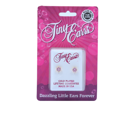 EARRS TE109PNK 4MM CZ ROUND GOLD PINK