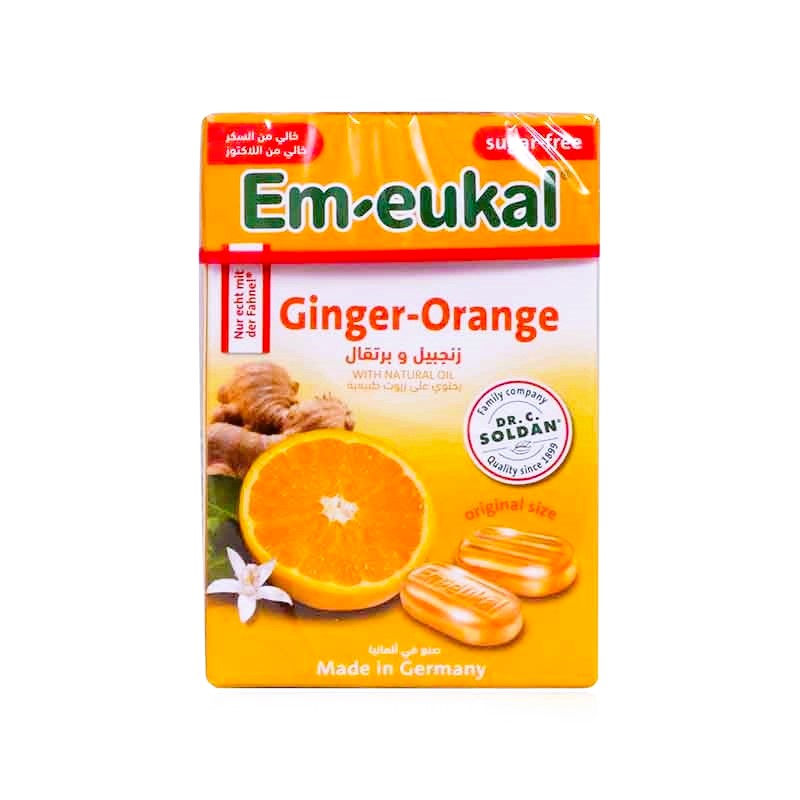 EM-EUKAL GINGER-ORANGE DROPS SUGAR FREE 50G
