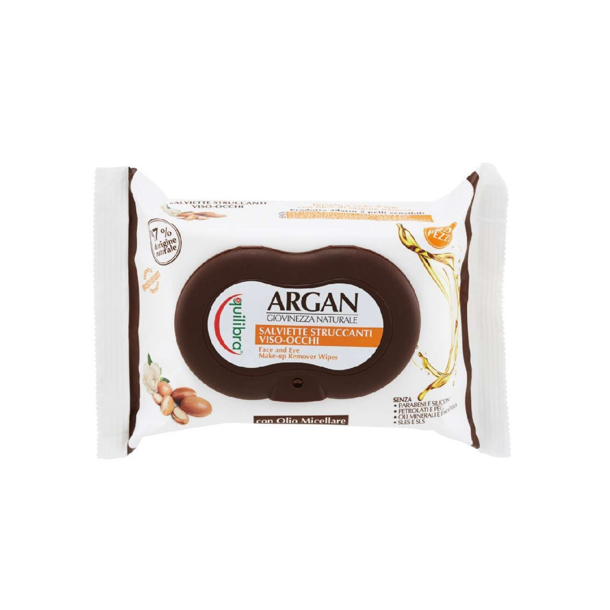 Equilibra Argan Natural Youth Face & Eye Make Up Remover Wipes 25'S