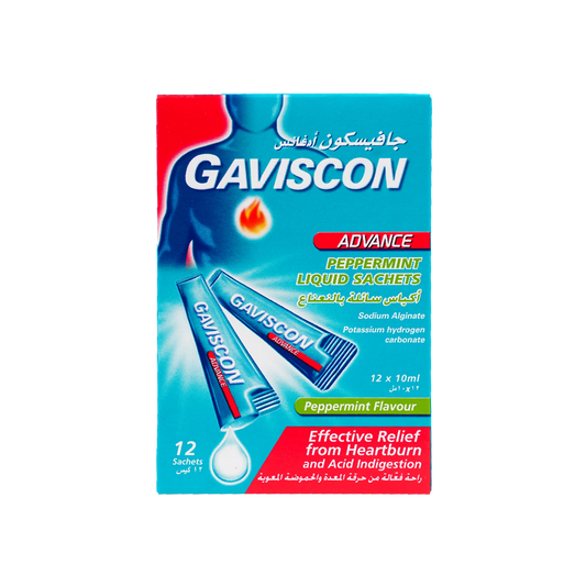 GAVISCON ADVANCE PEPPERMINT 10 ML LIQUISD SACHETS 12'S