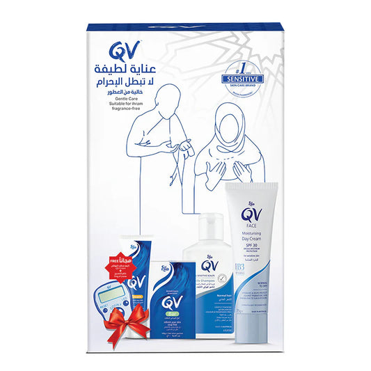 Ihram Kit No.1 (Qv Bar  100g +qv Shampoo 95g + Qv Face Day Cream 75g & Qv Cream 50g (Free) + Tasbeeh Counter (Free)