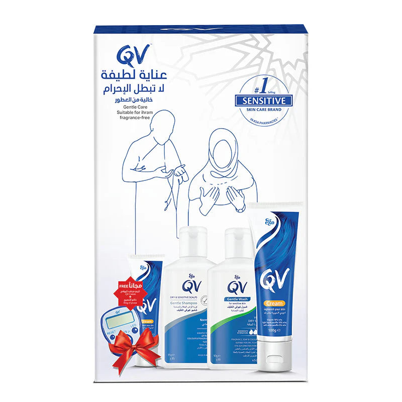 Ihram Kit No.2 (Qv Gentle Wash 90g +qv Shampoo 95g + Qv Cream 100g & Qv Cream 50g (Free) + Tasbeeh Counter (Free))
