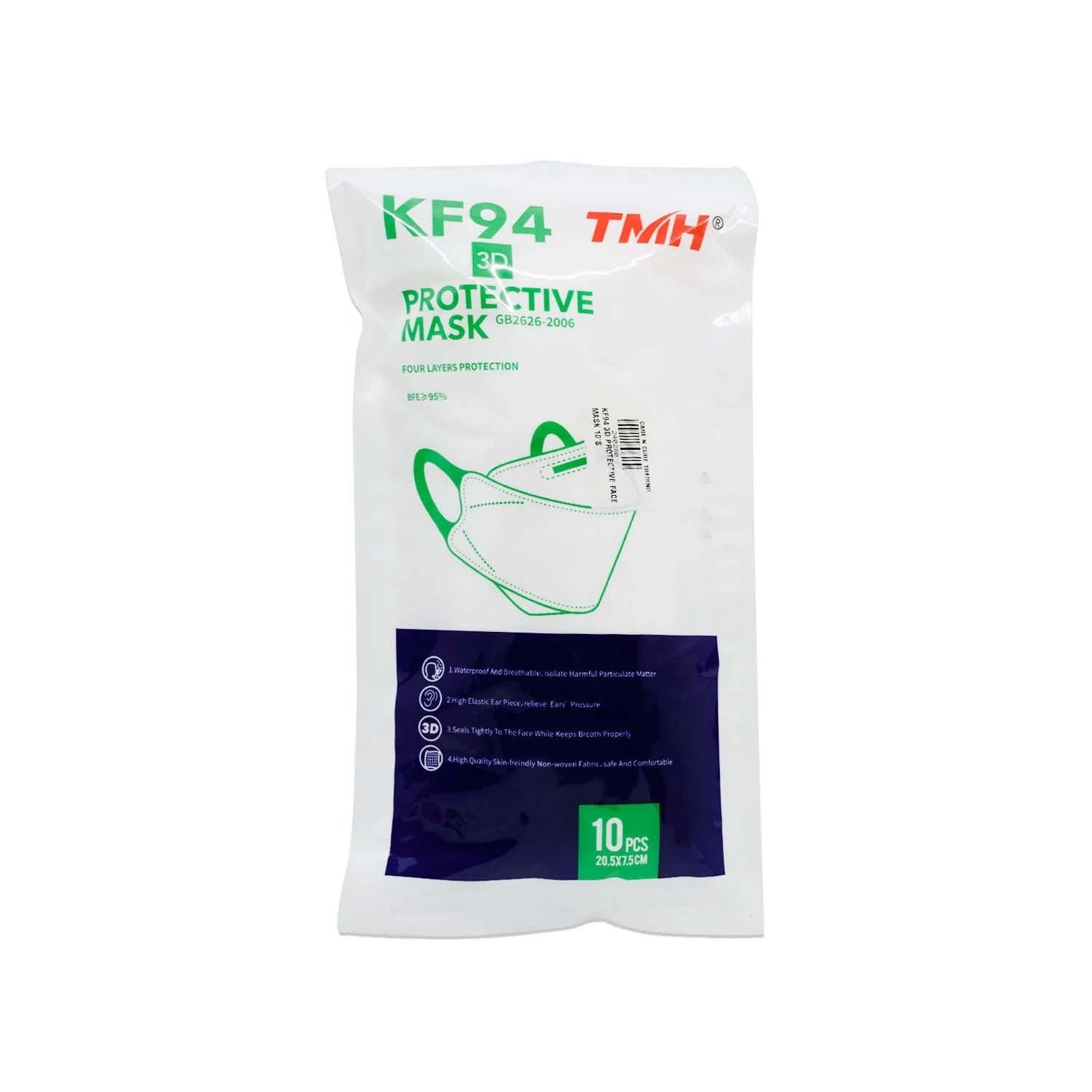 Kf94 3D Protective Disposable Mask White/Black 10'S