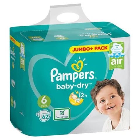 PAMPERS NO6 BABY DRY DIAPERS 13-18KG 62'S