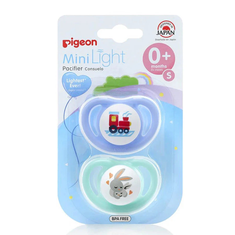 Pigeon Minilight Pacifier Single 0 Months Plus Boy Train & Rabbit