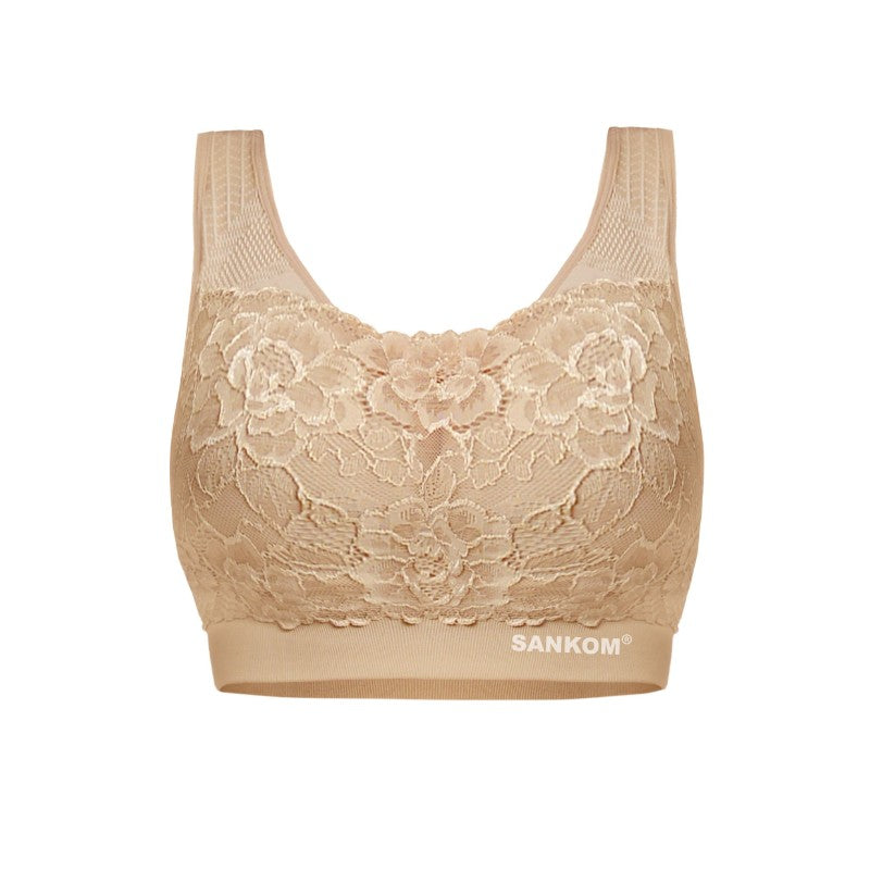 Sankom Breathable Classic Bra With Lace Biege M & L
