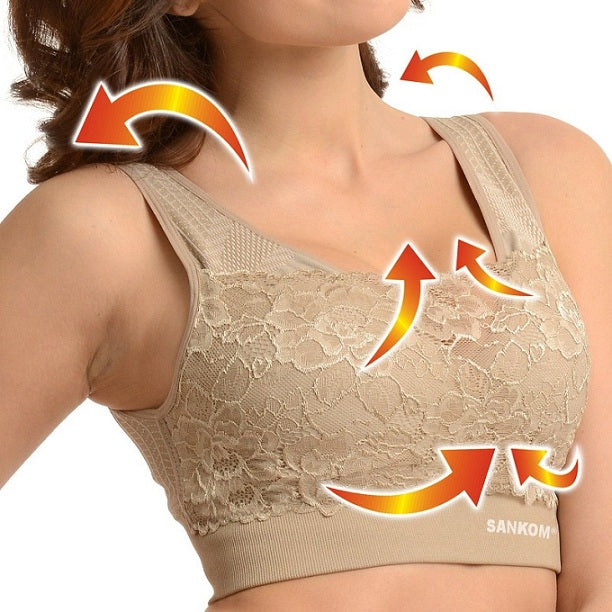 Sankom Breathable Classic Bra With Lace Biege M & L