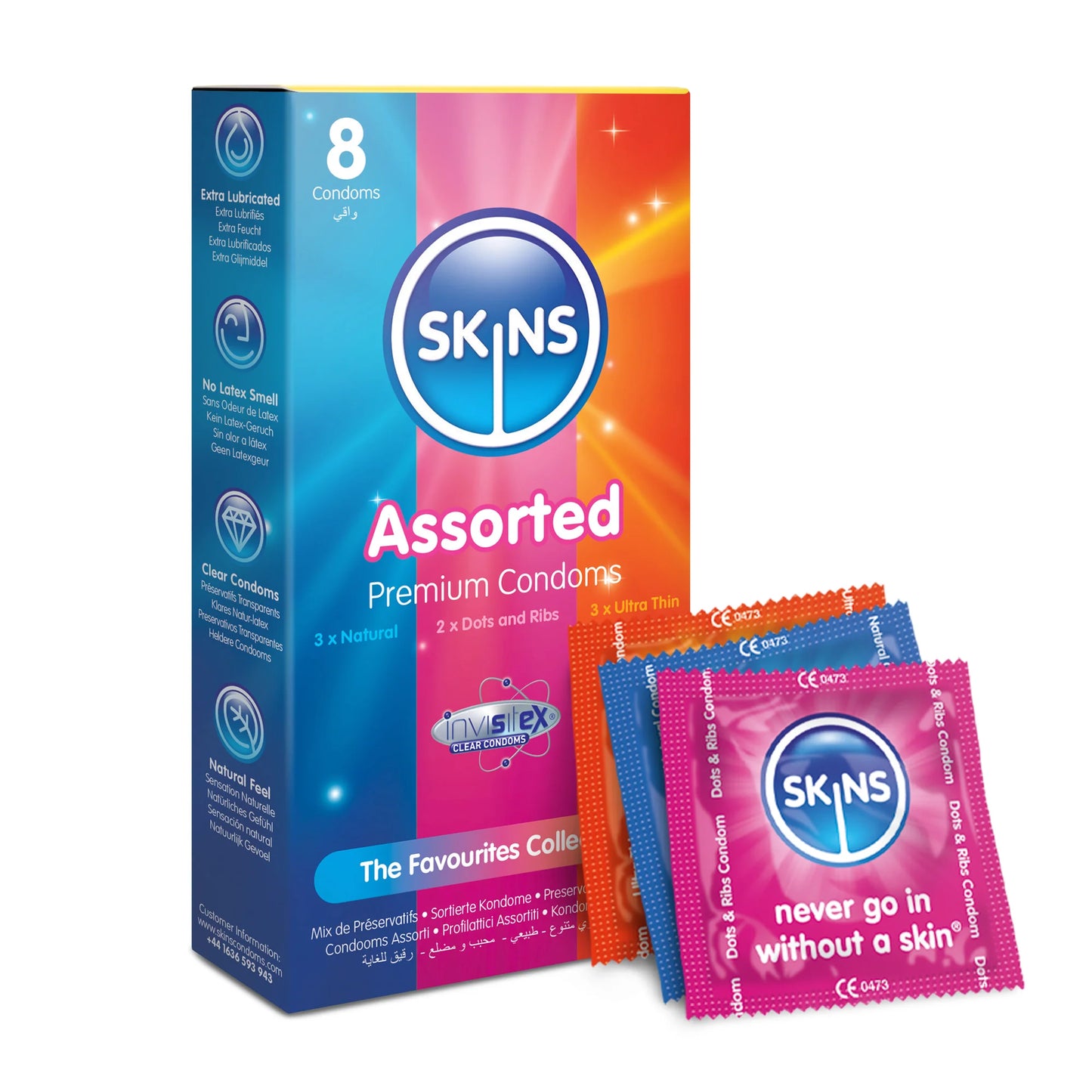 SKINS ASSORTED LUBRICATED CONDOMS 8'S