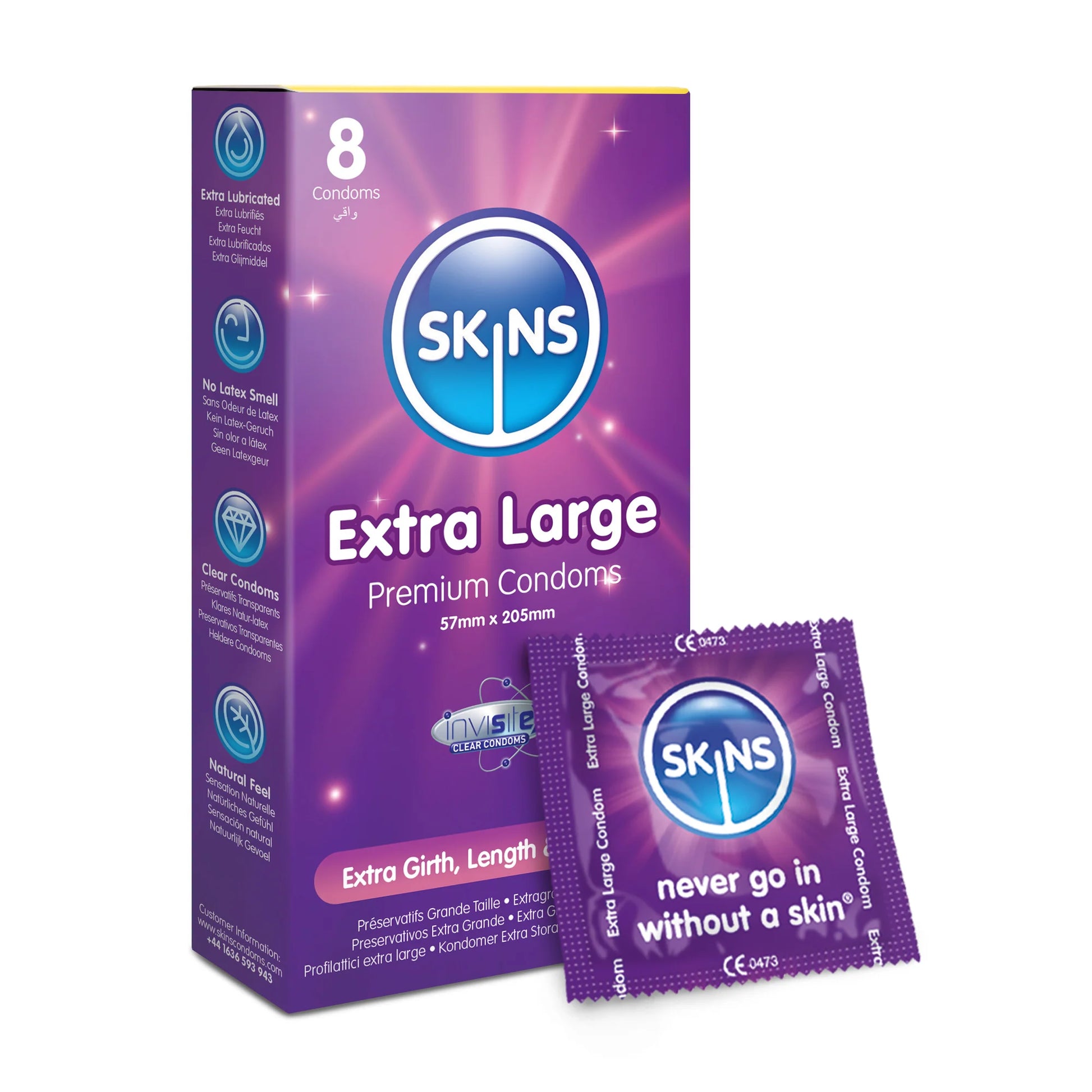SKINS EXTRA LARGE LUBRICATED CONDOMS 8'S