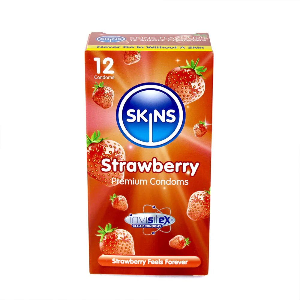 Skins Strawberry Flavoured Lubricated Condoms 12'S