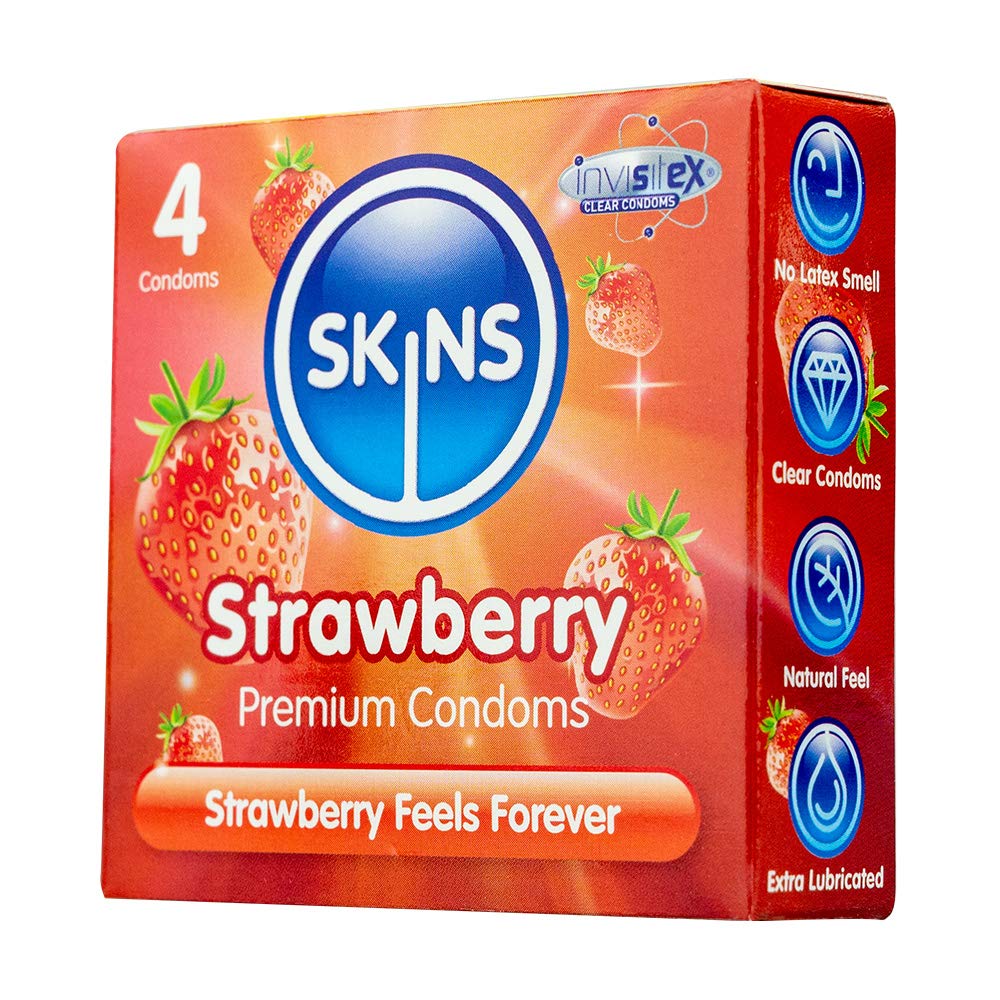 Skins Strawberry Flavoured Lubricated Condoms 4'S