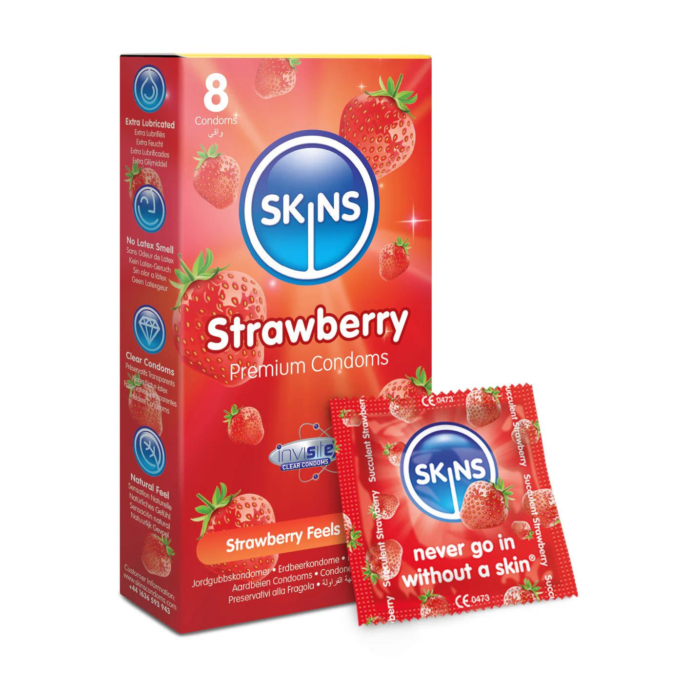 SKINS STRAWBERRY FLAVOURED LUBRICATED CONDOMS 8'S