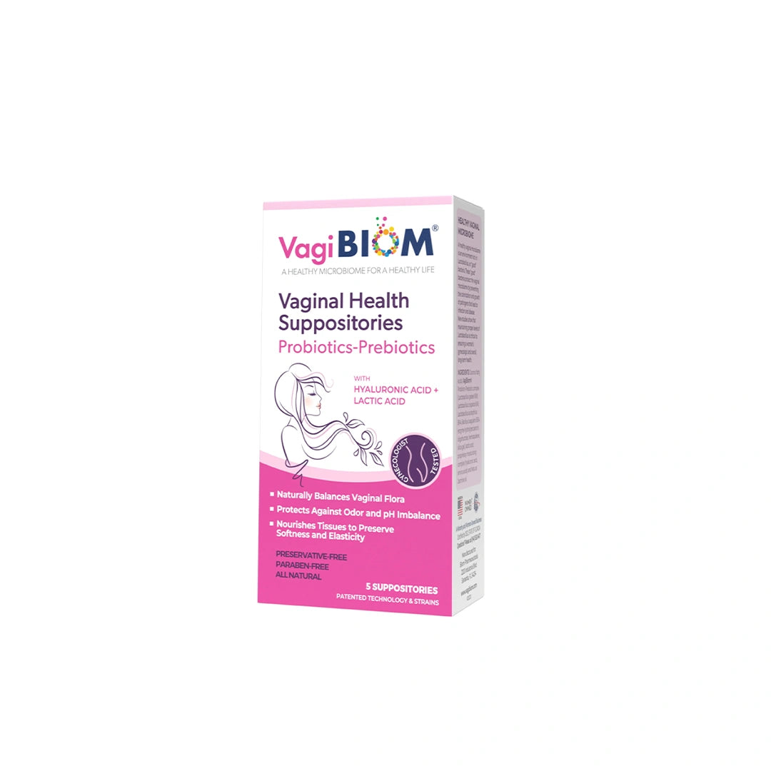 Vagibiom Probiotics-Prebiotics With Hyluronic Acid+lactic Acid Vaginal Suppositories 5'S