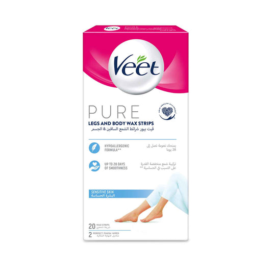 VEET PURE LEGS AND BODY WAX STRIPS 20'S